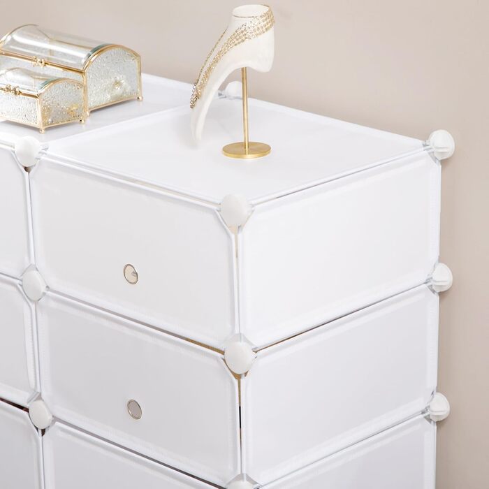 HOMCOM Shoe Cabinet, Shelf with Storage Boxes, Wardrobe, Plastic, Steel, White, 75 x 37 x 73 cm