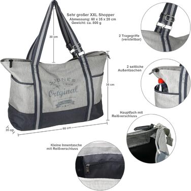 J.JONES - XXL Leisure Bag - Sports Bag - Beach Bag - Women's Shopper with Zipper