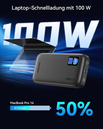 Power Bank AsperX 100W 24000mAh з LED-дисплеєм для ноутбуків, телефонів (iPhone 16/15/14 Pro), MacBook, iPad, Tablet, Steam Deck (сірий)