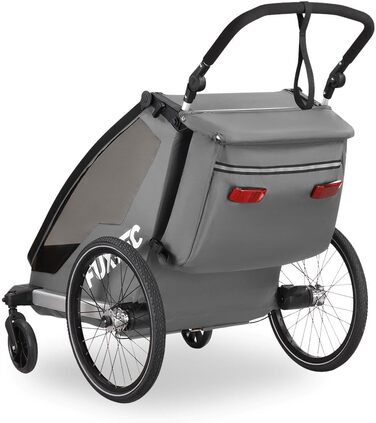 Причіп для велосипеда Fuxtec Sportfux на 2 місця, з багажником, відбивачами, ручкою-штовхачем, захистом від дощу та сонця, складний, фіолетовий FX-FA1 (сірий)