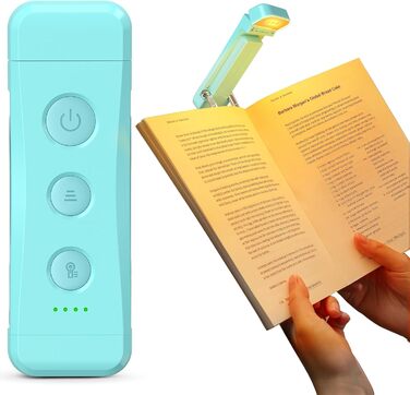 Glocusent Кліпса-лампа для читання з кліпсою, 7 LED, акумулятор 1000mAh, 160 годин роботи, 3 кольори та 5 рівнів яскравості, регульований кут нахилу, для книголюбів, дітей (Блакитна)