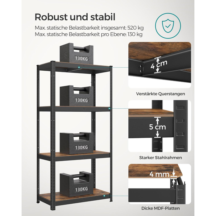 SONGMICS 4-Tier Adjustable Stand/Book/Storage Shelf - Vintage Brown & Black