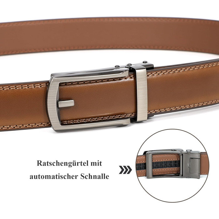 Чоловічий шкіряний ремінь JasGood з автоматичною пряжкою, 33 мм, регульований, для костюма, бізнесу, повсякденного носіння, D-коричневий, 115 см (підходить для обхвату талії 85-100 см)
