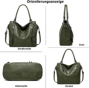 Сумка жіноча TANTOMI елегантна вінтажна, велика сумка-шопер через плече з м'якого матеріалу, знімний ремінець, темно-зелена