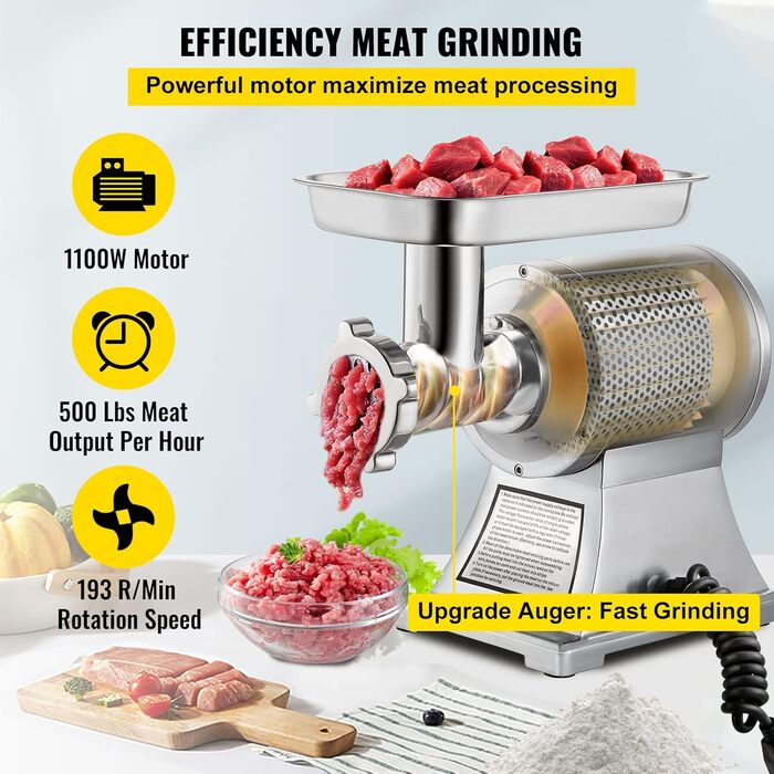 Електричний м'ясорубка VEVOR 850W, 150 кг/год, для ресторану, супермаркету, м'ясної крамниці