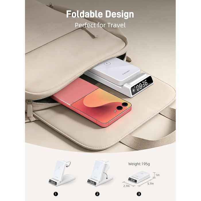 Бездротовий зарядний пристрій 3-в-1 для Samsung Galaxy S26/S25/Z Fold 7/Flip 7, Galaxy Watch 8/7/6/5 Pro та Buds 3/2 - білий