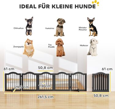 Захисний бар'єр для собак PawHut 5-секційний, 261,5 x 61 см, розкладний, з дверцятами, білий