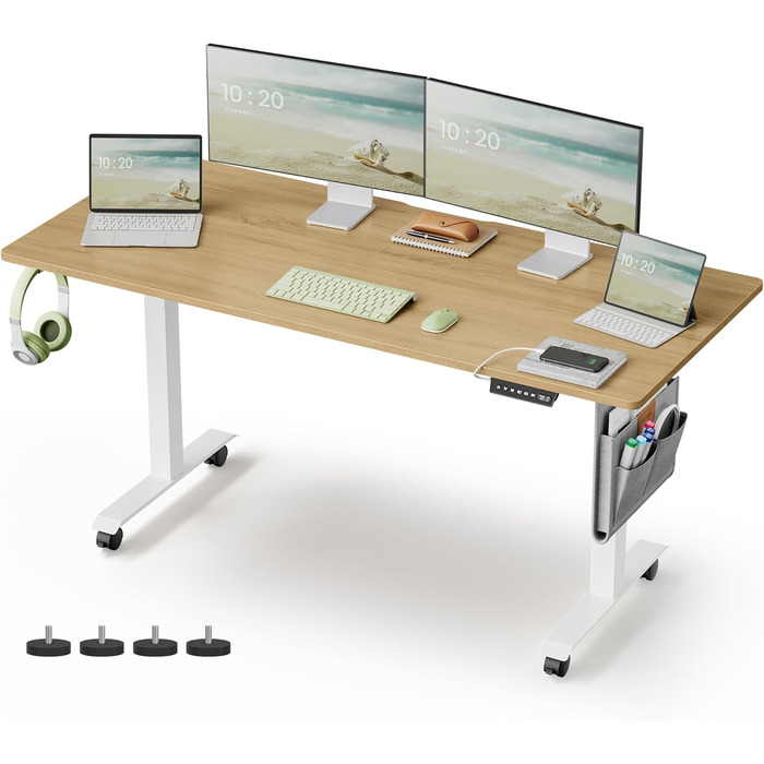 VASAGLE Electric Height Adjustable Desk - 60x120cm, Memory Function, Wood & Steel Frame