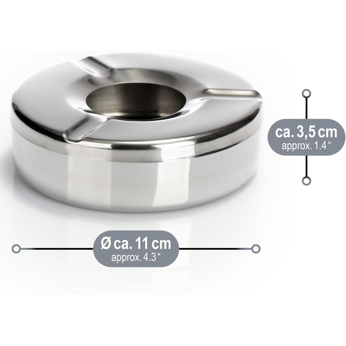 Попільничка металева com-four® 6 шт. з кришкою, Ø 11 см - нержавіюча сталь, захист від попелу, для дому та офісу