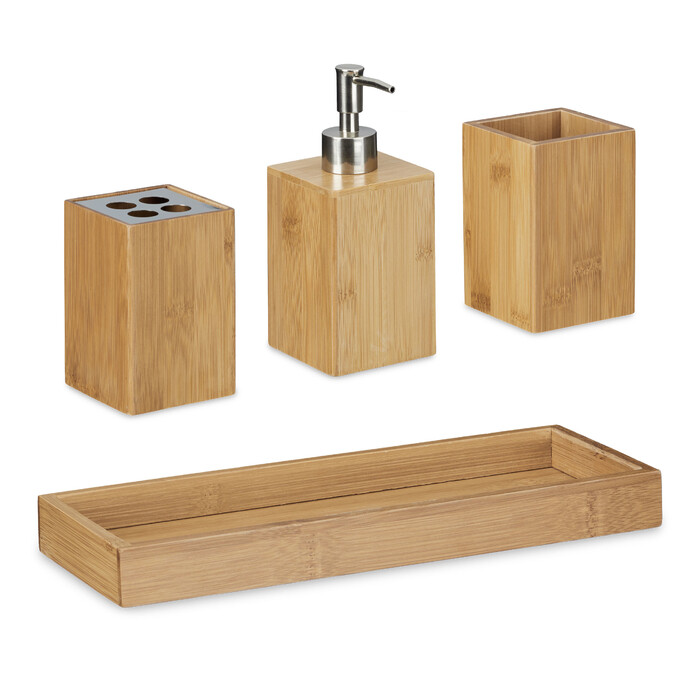 Relaxdays Bamboo Bathroom Accessories Set