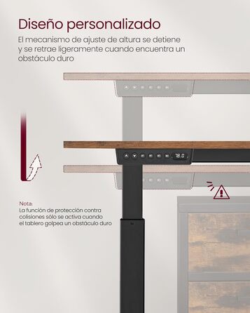 VASAGLE Electric Height Adjustable Desk - Vintage Brown, 60 x 120 x (72-120) cm, Memory Function, Wood & Steel Frame