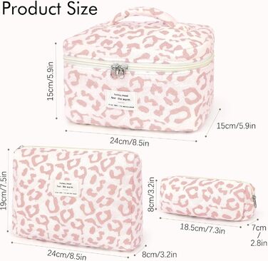 Набір косметичок для жінок: 3 шт. (рожевий леопард) - великі та маленькі, для макіяжу, подорожей, організації косметики