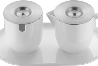 WMF Barista Sugar Bowl & Cream/Milk Pitcher Set - 130ml & 170ml - Porcelain with Lids and Saucers - Dishwasher Safe
