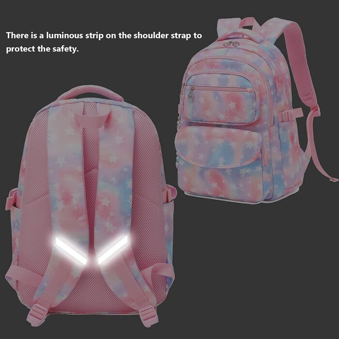 Шкільний рюкзак для дівчаток: набір з 3 шт. (рюкзак, ланч-бокс, пенал) зірковий рожевий колір