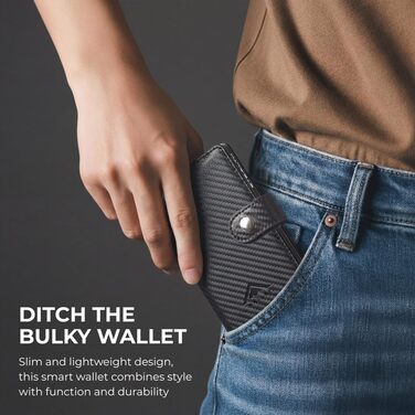 Гаманець чоловічий RFID захист Stealth Wallet - мінімалістичний алюмінієвий картхолдер з чорної шкіри (срібний, класичний)