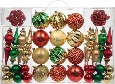 Набір прикрас для ялинки 92 шт. – Стійкі до пошкоджень ялинкові кулі блакитного та золотого кольорів – прикраси для ялинки, вінка, різдвяний декор (червоний та зелений)