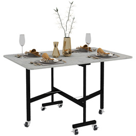 HOMCOM Folding Dining Table with Wheels for 4-6 People, Steel Legs, Extendable 52.5-120 x 80 x 73 cm, ideal for Kitchen & Dining Room