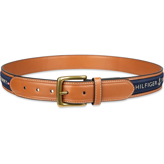 Чоловічий шкіряний ремінь Tommy Hilfiger з тканинною вставкою, темно-синій, розмір 34