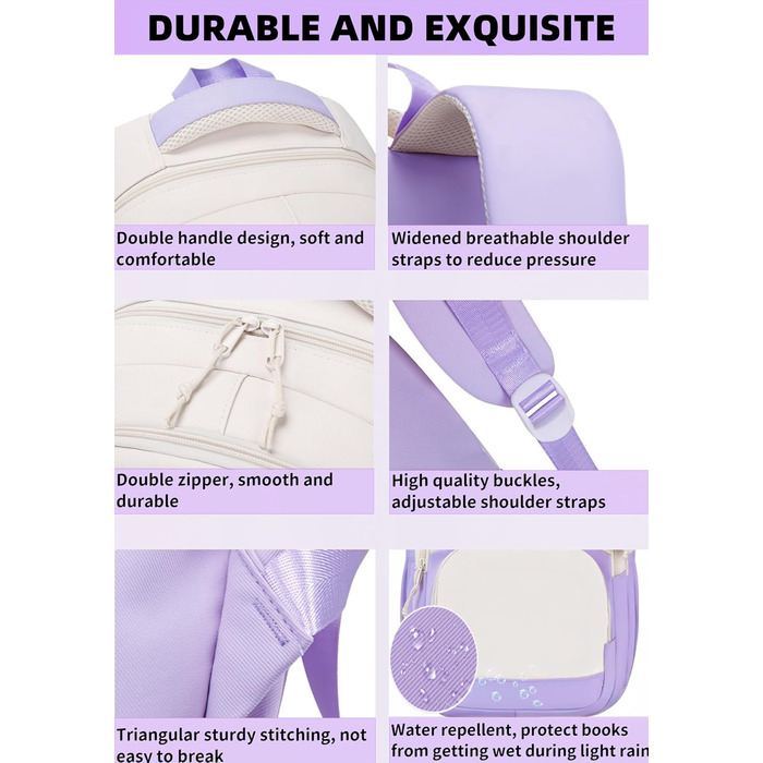 Шкільний рюкзак Aryan для жінок, підліток, дівчата, хлопці. Легкий, з відділенням для ноутбука, для подорожей, навчання, роботи (фіолетовий)