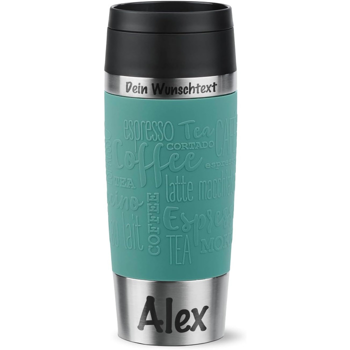 Термокружка Emsa з гравіюванням, 360 мл | Термокружка для подорожей, з індивідуальним дизайном | Зручний гвинтовий кришка, 360° отвір | Можна мити в посудомийній машині | Зберігає тепло до 4 годин та холод до 8 годин | Термокружка для кави 'to go' (Petrol