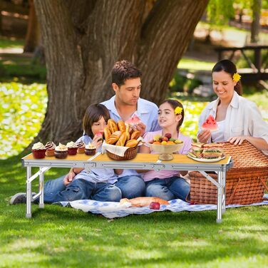 Складний кемпінговий стіл FUNYKICH 87x40x26 см, жовтий - алюмінієвий, MDF стільниця, з сумкою для перенесення