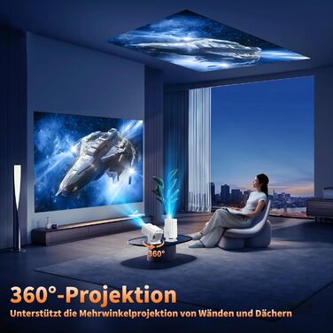 4K проєктор Beamer Full HD 1080P Android: портативний міні-проєктор з WiFi 6, Bluetooth 5.2, 270° обертанням, підтримкою PC/HDMI/USB, з пультом та мишкою, білий