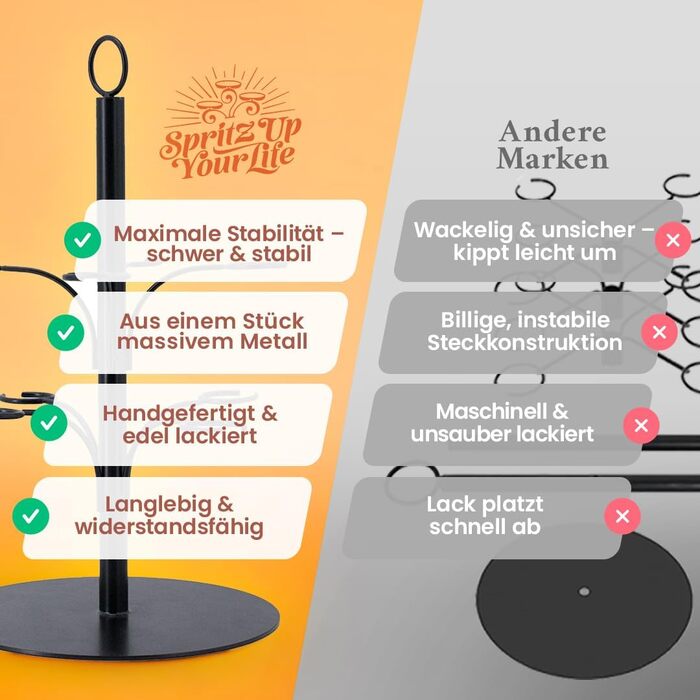 Стійка для коктейлів SpritzUpYourLife на 8 келихів - для Aperol, Sarti Rosa - вечірня декор, подарунок (чорний)