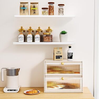 Дерев'яний хлібниця великого розміру, 2-ярусний, з акриловим вікном, стиль фермерський дім (білий/оптимальний сад)