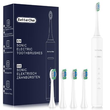 Електрична зубна щітка Betterchoi з магнітною левітацією, 41 000 VPM, 4 насадки, IPX7, 180 днів роботи, 5 режимів, таймер