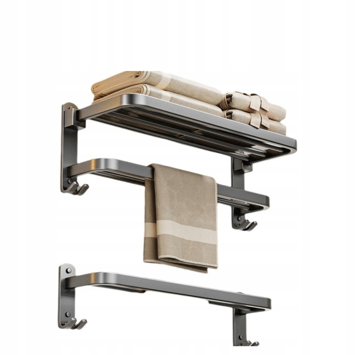 Набір для ванної кімнати: рушник і полиця без свердління, графітовий колір — комплект із 2 предметів B