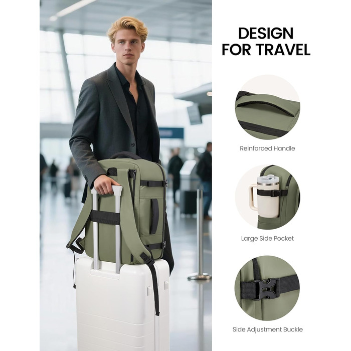 Рюкзак LOVEVOOK для ручної поклажі в літак 45x36x20, великий рюкзак для жінок з відділенням для ноутбука 17,3 дюйма, водонепроникний, підходить для Easyjet, для ділових поїздок та подорожей, (Зелений, 45 x 36 x 20 см (17,3 дюйма))