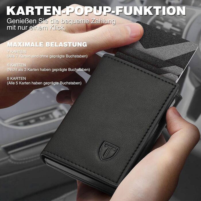 Чоловічий гаманець з відділенням для монет та RFID захистом, шкіряний, slim модель, 10 відділень для карток, чорний