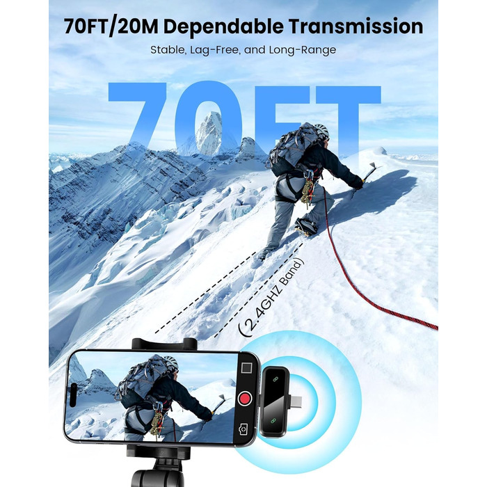 Беспроводной петличный микрофон Dual Set - Plug & Play, с автоматическим сопряжением, шумоподавлением, для iPhone, Android, USB-C устройств, YouTube, подкастов и видеосъемки