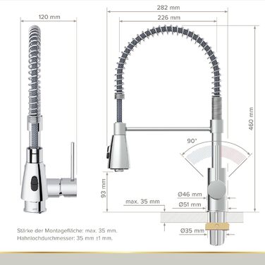 Кухонний змішувач Lenz KALANI² в стилі - з регульованою насадкою для посуду – проста установка та високоякісна обробка, 46070322 (Високий тиск, Хром)