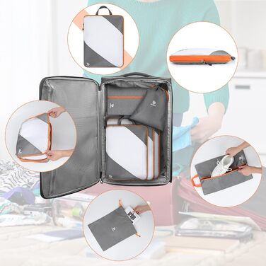 Органайзери для валізи AiQInu Compression Packing Cubes, 5 шт., сірі - компресійні пакети для подорожей, чохол для взуття та білизни, ультралегкі, розширювані