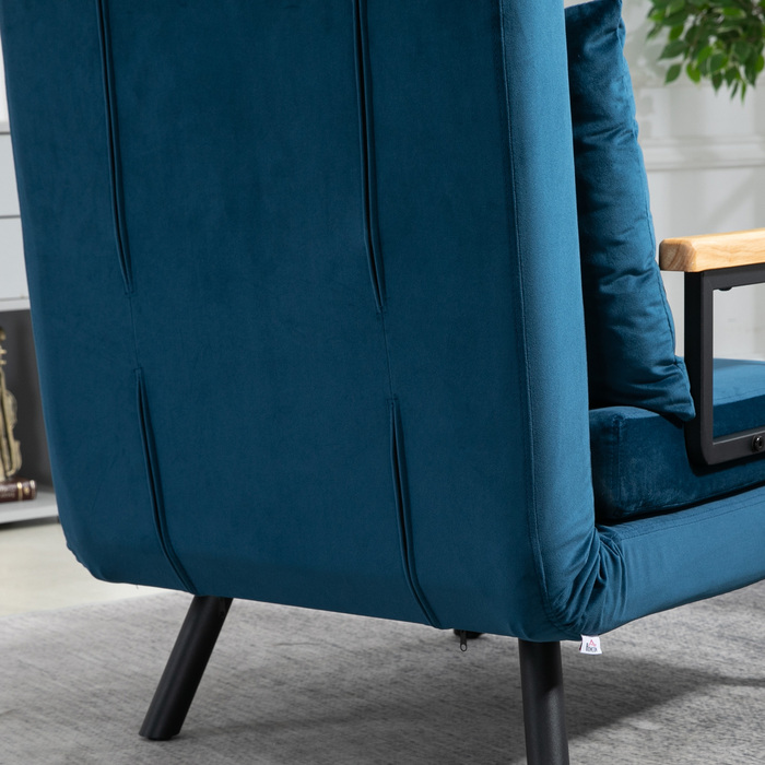 HOMCOM Sleeper Sofa Recliner Bed Function Guest Bed Velvet Backrest Cushion Adjustable Backrest Blue 63x73x81cm | Aosom