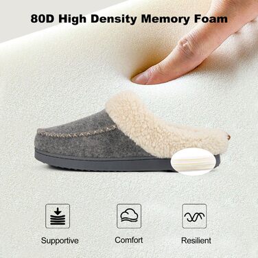 Жіночі домашні тапочки LongBay з вовняного вигляду з піною з пам'яті, м'яке Sherpa-підкладка для дому та вулиці, 38/39 EU, сірі