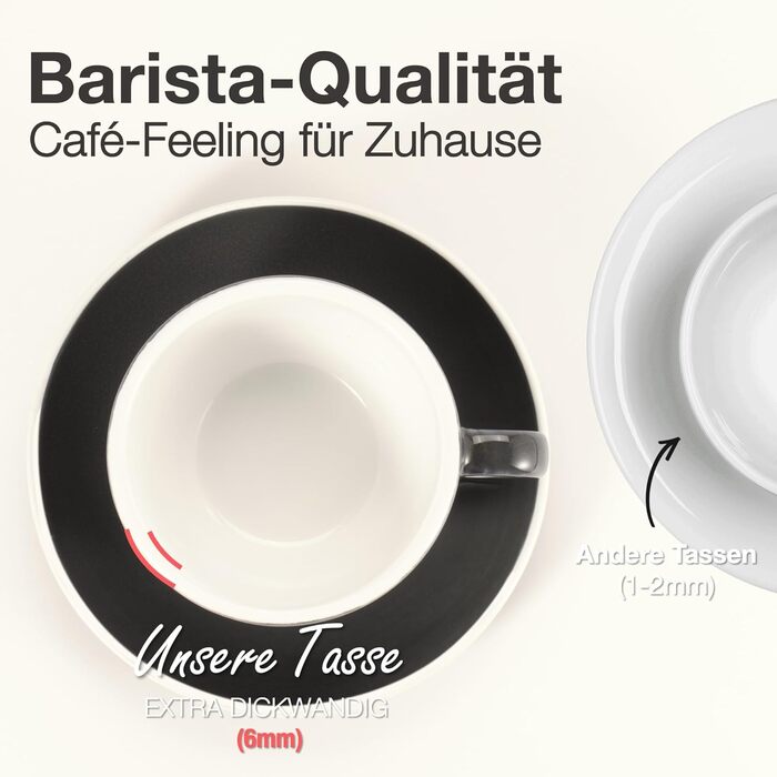 Набір кавових чашок Barista Pro Cappuccino 200мл - 4 шт. Преміум якість, ручна робота, з підставками, сірий глазурований steingut