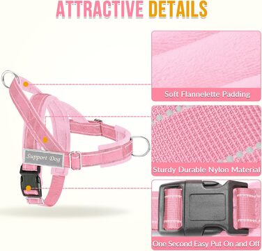 Нашийник для собак середнього та великого розміру з поводком 1,55-1,7 м, м'який та світловідбиваючий, регульований, анти-тяга, для прогулянок (L, Рожевий)