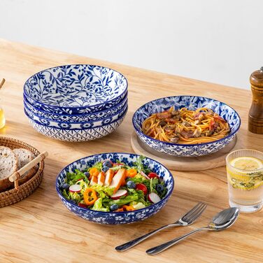 Набір кавових чашок з блюдцями Vancasso Cappuccino SELENE 6шт, 240мл, блакитно-білий вінтаж, високоякісний фарфор, для миття в посудомийній машині та використання в мікрохвильовці