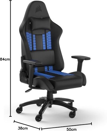Ігрове крісло Corsair TC100, екошкіра, чорний/синій, універсальний розмір