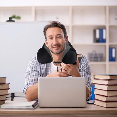 Подушка для шиї у літак – Memory Foam, Зручна подушка для подорожей, Авто, Поїзд, Автобус, Ергономічна, Дихаюча, З чохлом для зберігання