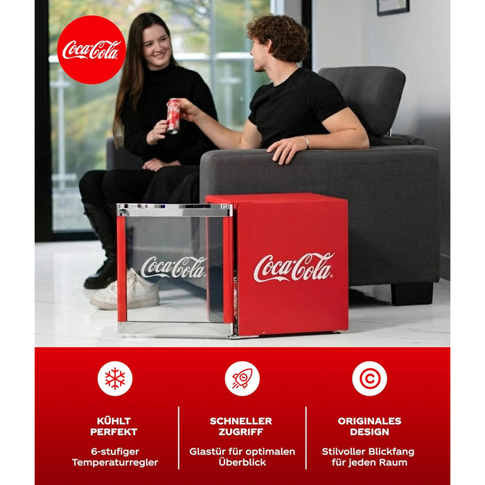 Міні-холодильник °CUBES Coca-Cola 48L з скляною дверцятами - для офісу, вечірок та геймінгу