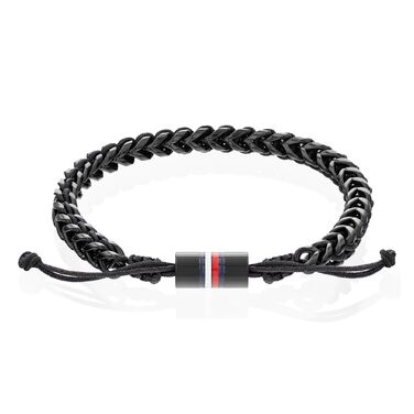 Браслет чоловічий Tommy Hilfiger з нержавіючої сталі та нейлону, плетінка, регульований замок (Чорний)