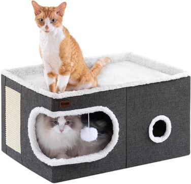 Котяче ліжко для дому, котяча хатинка з когтеточкою та наметом, сучасний темно-сірий будиночок для кількох котів та кошенят, 60x42x33 см
