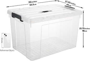 Cetomo 90L*3 Storage Boxes, Portable Plastic Boxes with Lids, Organizer Containers with Handles and Clips, Stackable, Nestable, for Home and Office, Transparent, 90L - 3 Pack