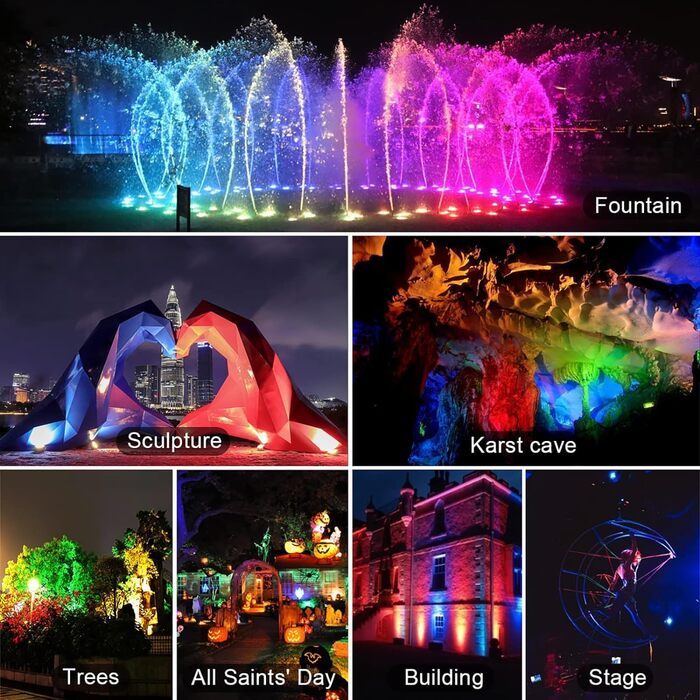 MEIHUA 60W RGB Spotlight with Remote Control, IP66 Waterproof, LED Floodlight, Color Changing, Dimmable, 10 Colors, 12 Modes with Timer, RGB Projector, Colorful for Garden, Disco, Tree, Landscape, Mood Lighting