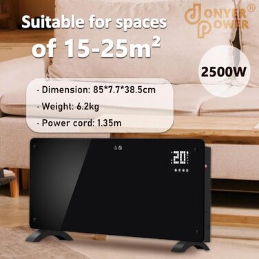 Конвектор DONYER POWER 2500W з Wi-Fi, чорний, настінний/підлоговий, таймер, пульт, 2.5 кВт