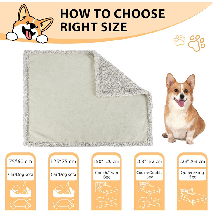 Водонепроникний плед для собак і котів, миючий, захисний, плюшевий, для великих собак, 150 x 120 см (XS 75 x 60 см, верблюжий/тауп)