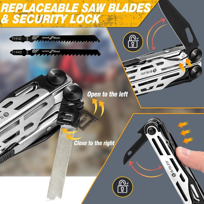Gift for Men, BIBURY Multitools, Outdoor Multi Tool Folding Pliers with Improved Scissors and Screwdriver, Stainless Steel Multitools with Nylon Pouch, Christmas Gifts for Dad